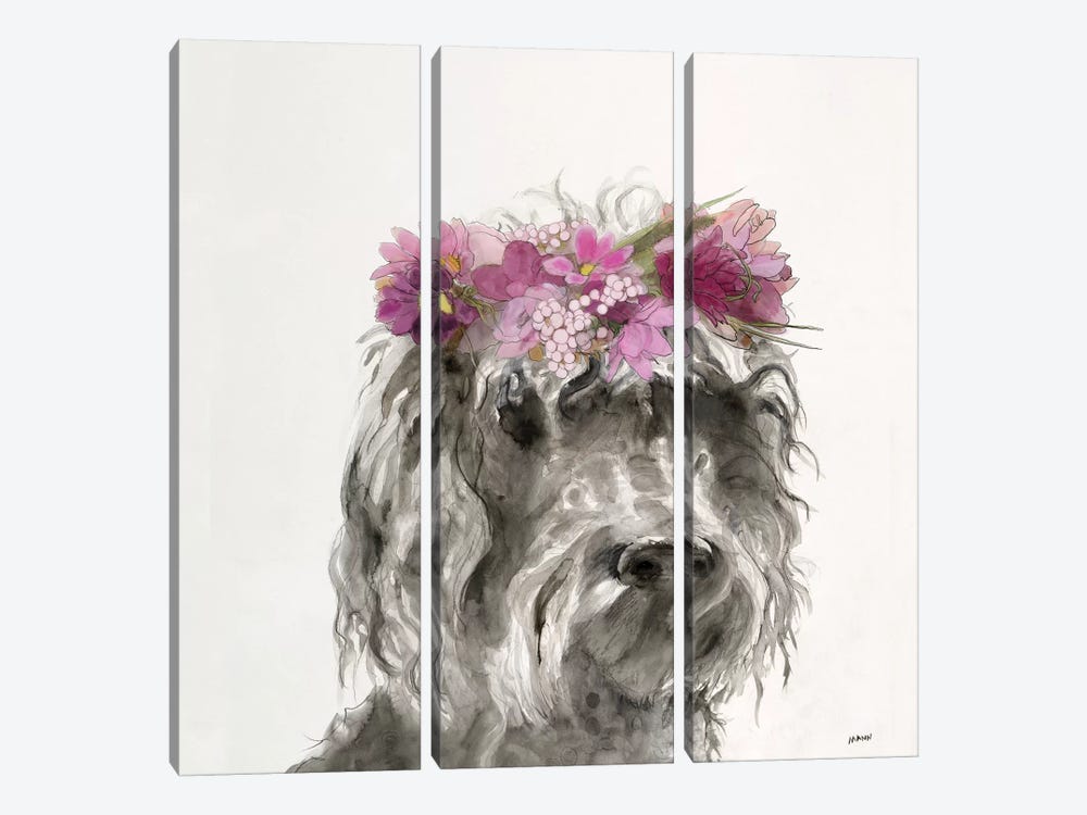 Flowered Pup I by Patti Mann 3-piece Canvas Art Print