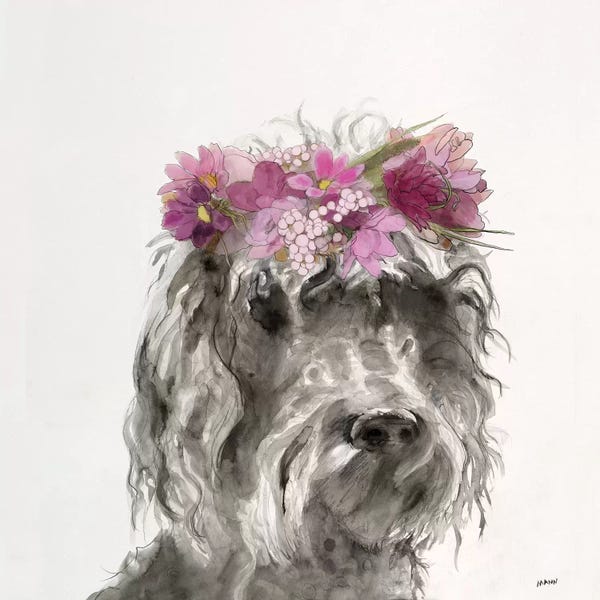 Schnauzers: Flowered Pup I by Patti Mann