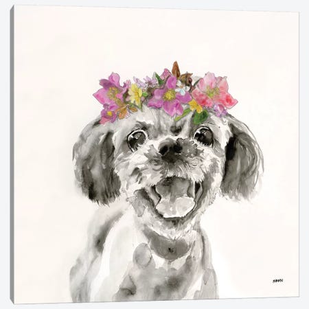 Flowered Pup II Canvas Print #PTM8} by Patti Mann Canvas Print