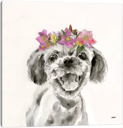 Flowered Pup II Canvas Art Print