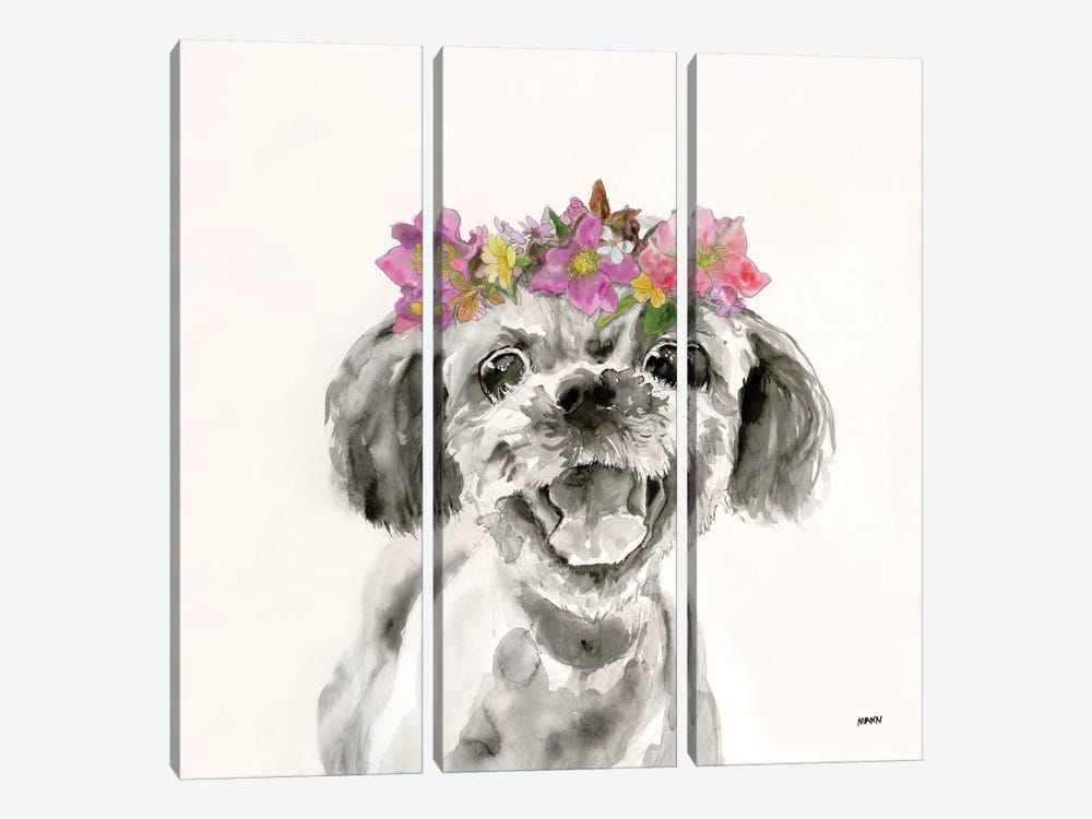 Flowered Pup II by Patti Mann 3-piece Canvas Wall Art
