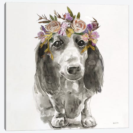 Flowered Pup III Canvas Print #PTM9} by Patti Mann Art Print