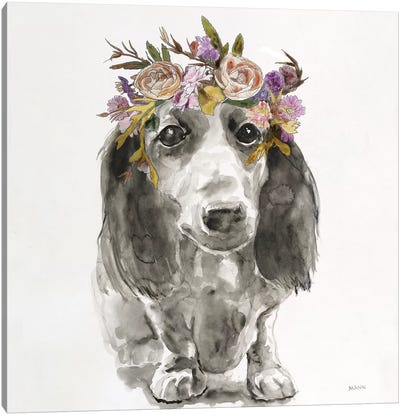 Flowered Pup III Canvas Art Print