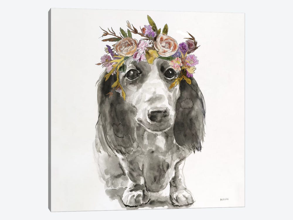 Flowered Pup III by Patti Mann 1-piece Canvas Art Print