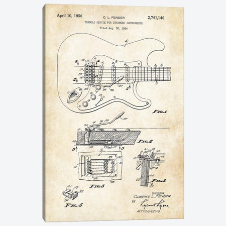 Fender Stratocaster Guitar (1956) Canvas Print #PTN100} by Patent77 Canvas Artwork