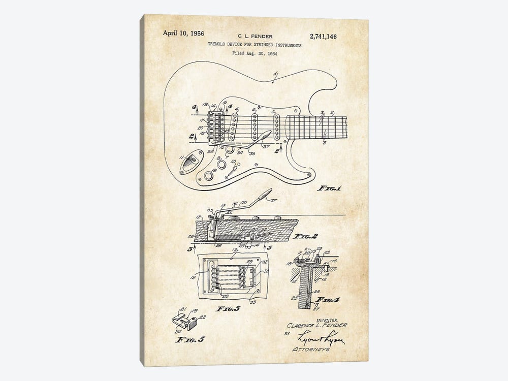 Fender Stratocaster Guitar (1956) by Patent77 1-piece Canvas Art
