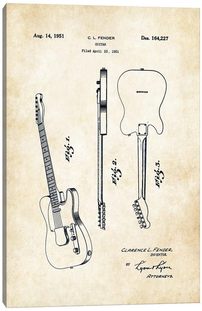 Fender Telecaster (1951) Canvas Art Print - Patent77