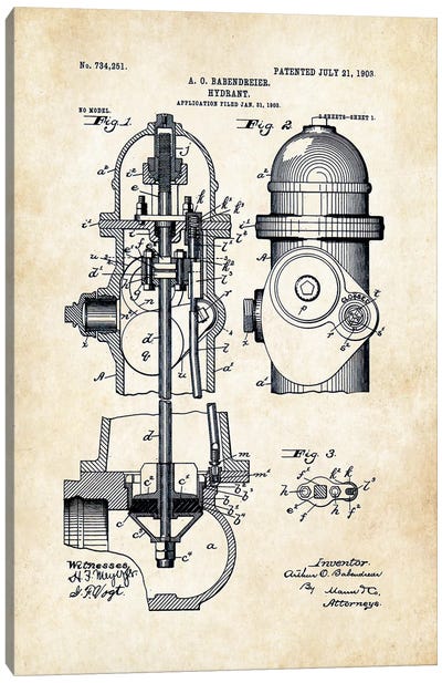 Fire Hydrant Canvas Art Print - Engineering & Machinery Blueprints