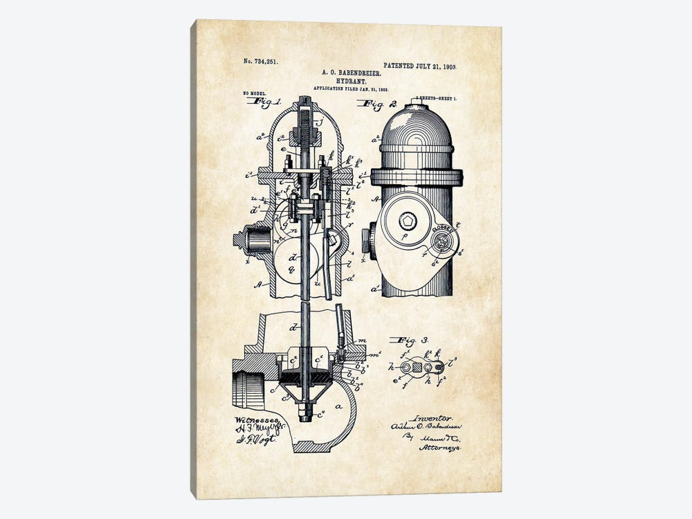 Fire Hydrant by Patent77 1-piece Canvas Art