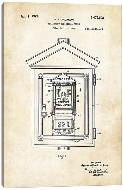 Fire Signal Box Canvas Art Print - Patent77