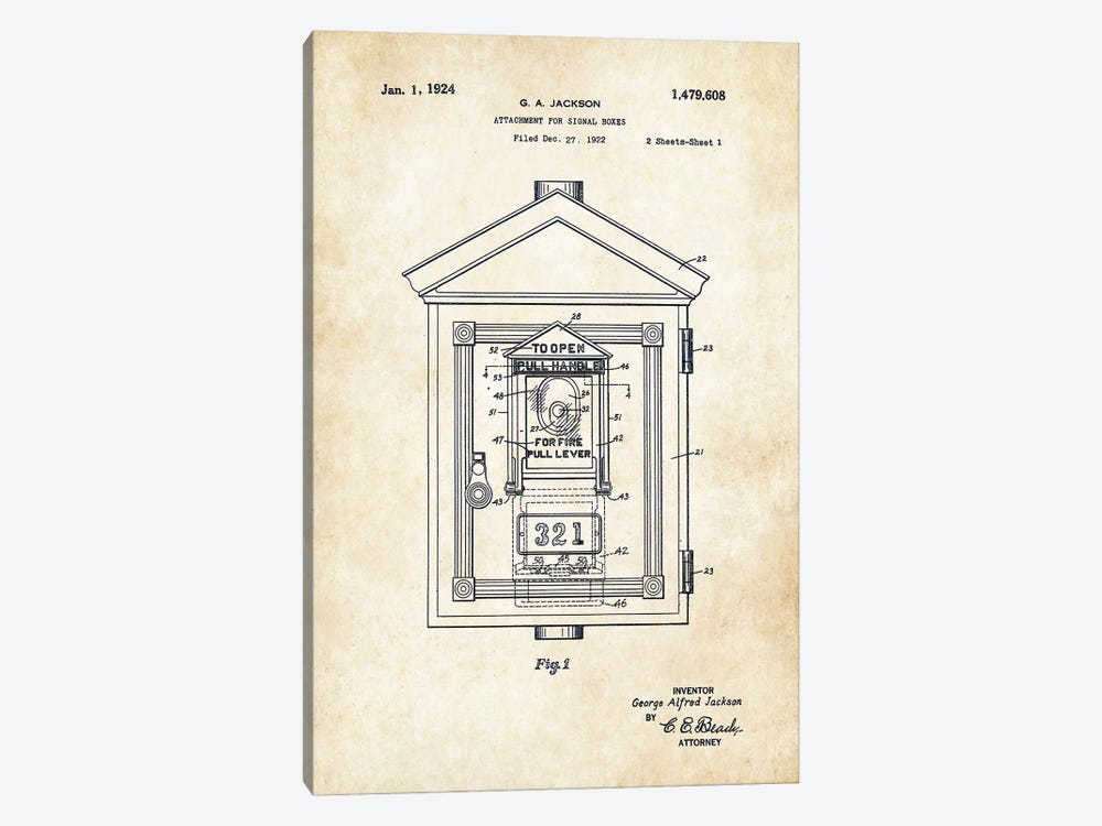 Fire Signal Box by Patent77 1-piece Canvas Art Print