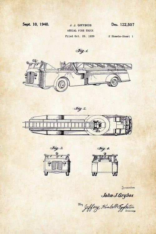 Fire Truck by Patent77 wall art