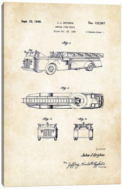 Fire Truck Canvas Art Print - Automobile Blueprints