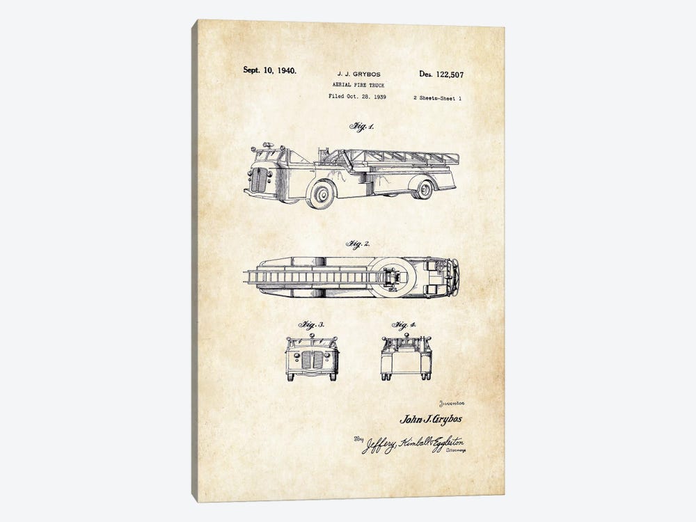 Fire Truck by Patent77 1-piece Canvas Art Print