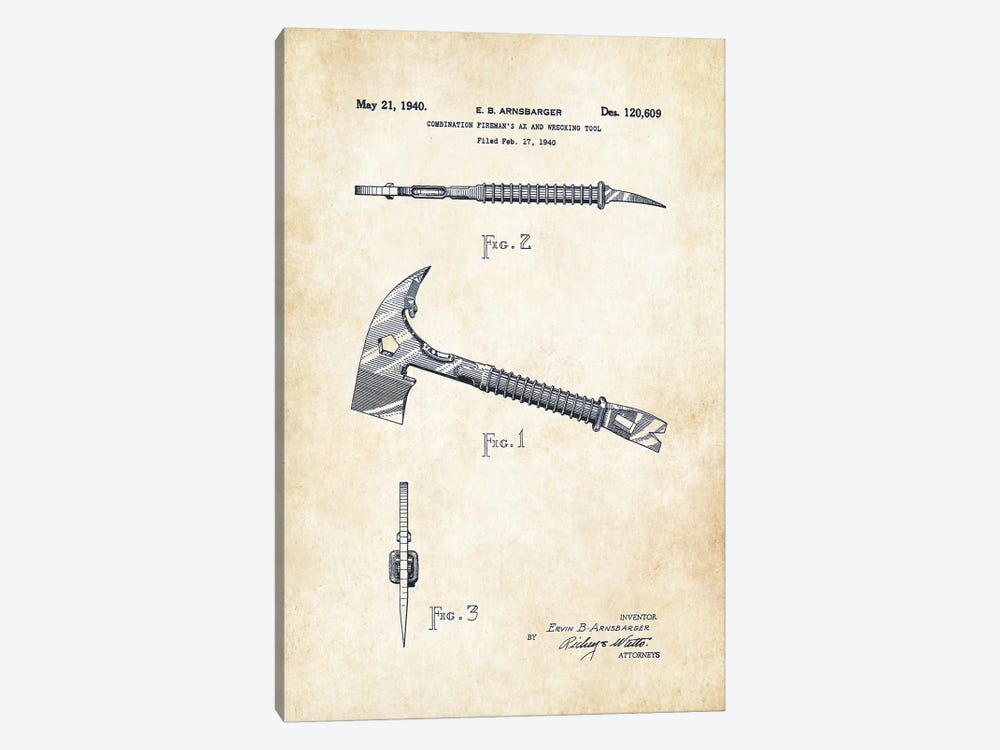 Firefighter Axe by Patent77 1-piece Canvas Artwork