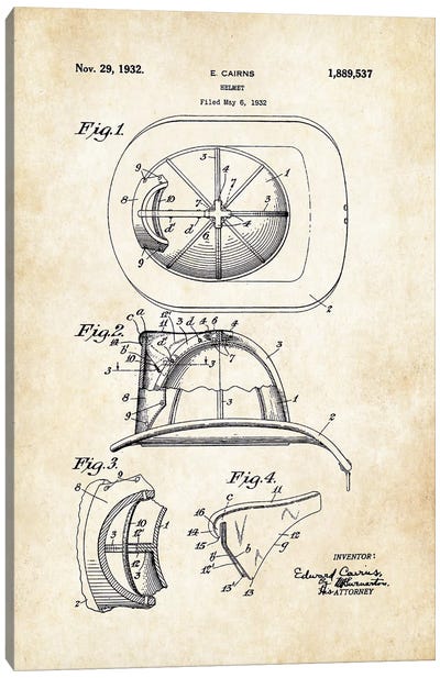 Firefighter Helmet Canvas Art Print - Patent77