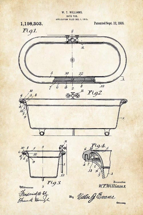 Antique Bath Tub (1916) by Patent77 wall art