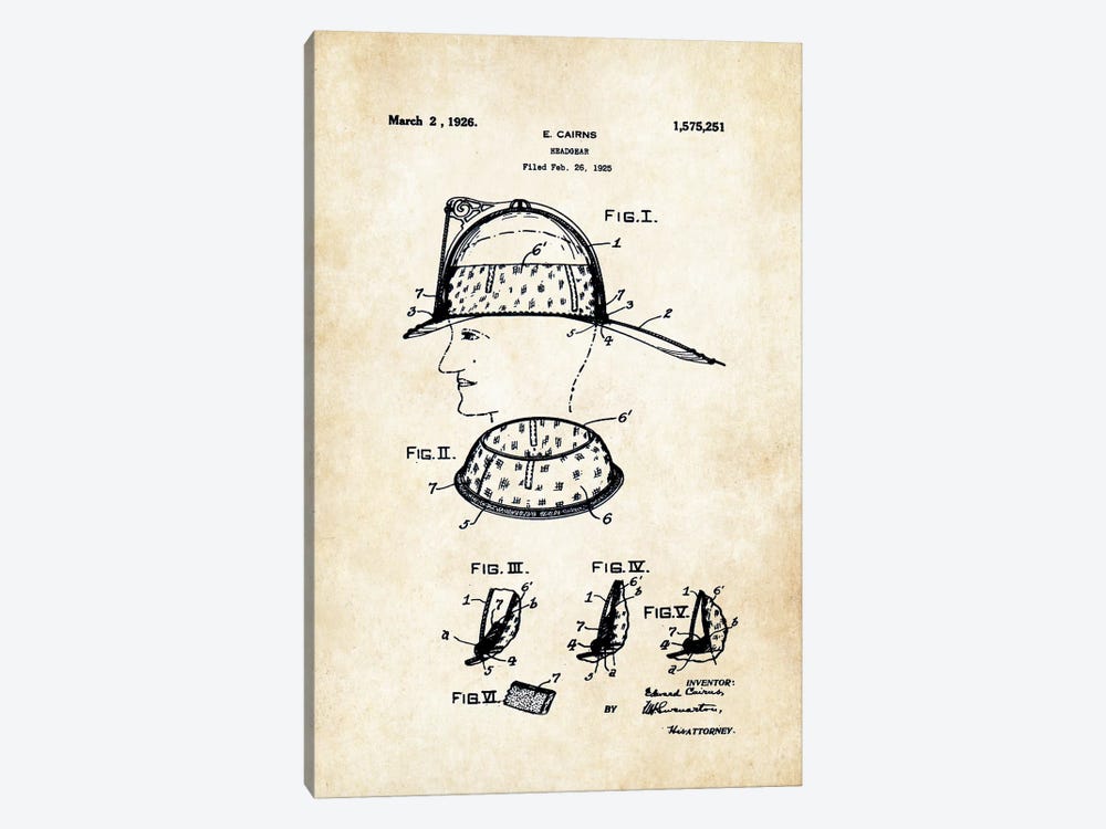 Firefighter Helmet by Patent77 1-piece Canvas Art