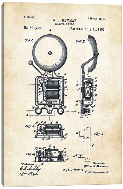 Firehouse Bell Canvas Art Print - Engineering & Machinery Blueprints