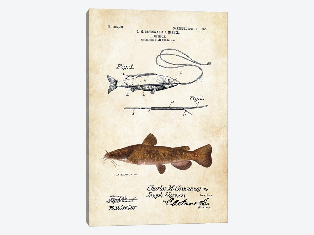 Flathead Catfish Fishing Lure by Patent77 1-piece Canvas Print