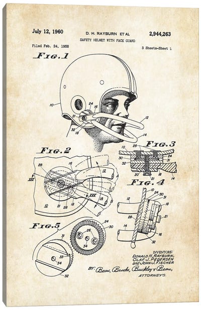 Football Helmet Canvas Art Print - Patent77