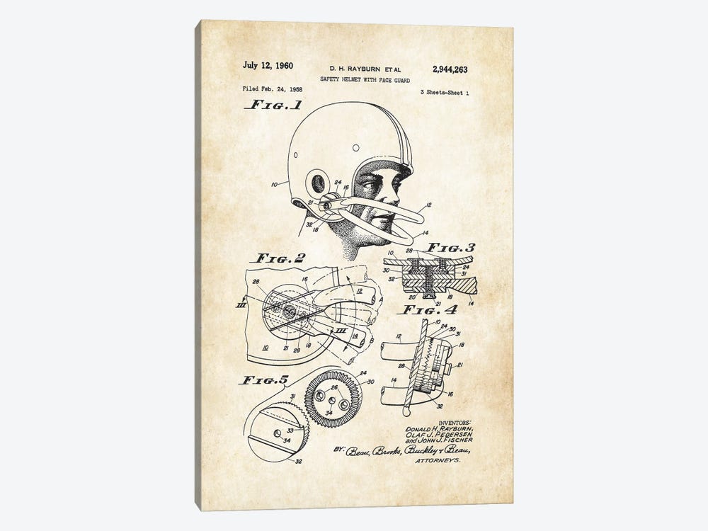 Football Helmet by Patent77 1-piece Canvas Artwork