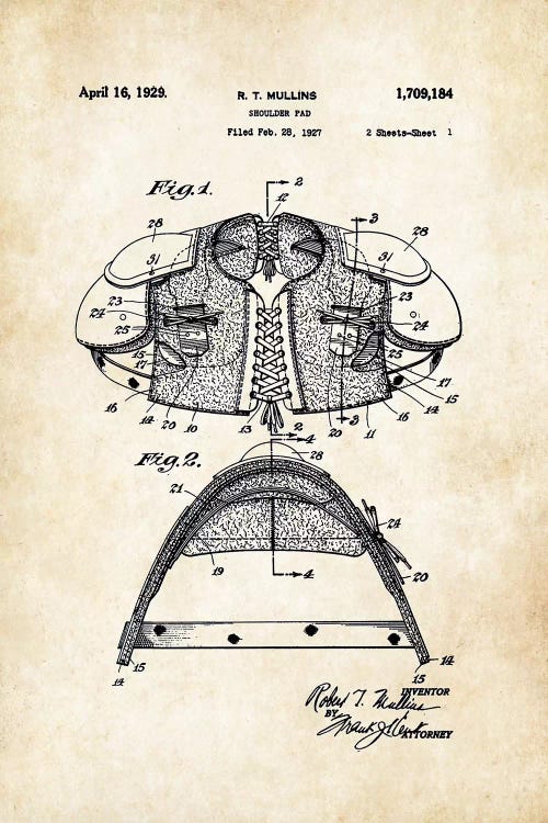Football Shoulder Pads by Patent77 wall art