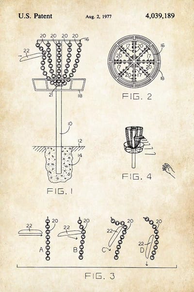 Frisbee Disc Golf Goal by Patent77 metal wall art