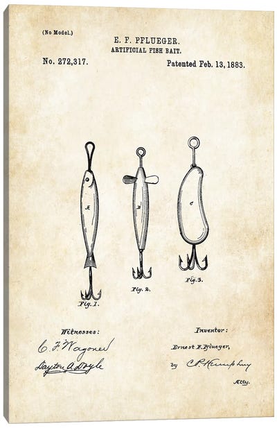 Antique Fishing Lure Canvas Art Print - Patent77