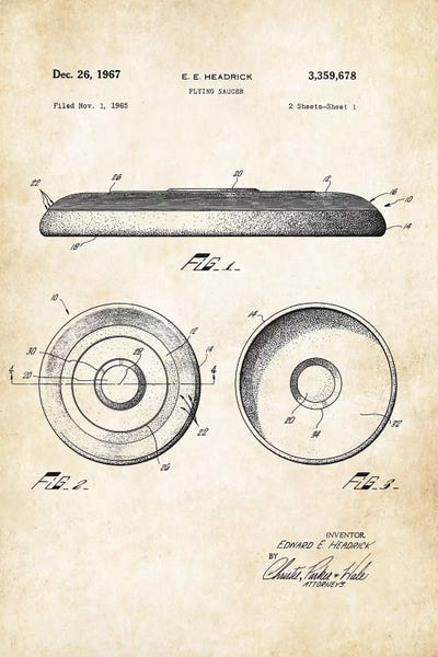 Frisbee Flying Saucer by Patent77 framed canvas print