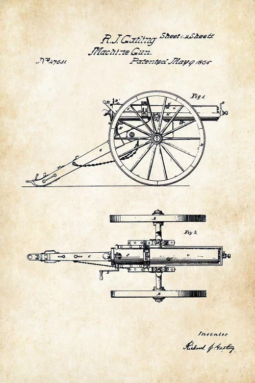 Gatling Machine Gun (1865) by Patent77 wall art