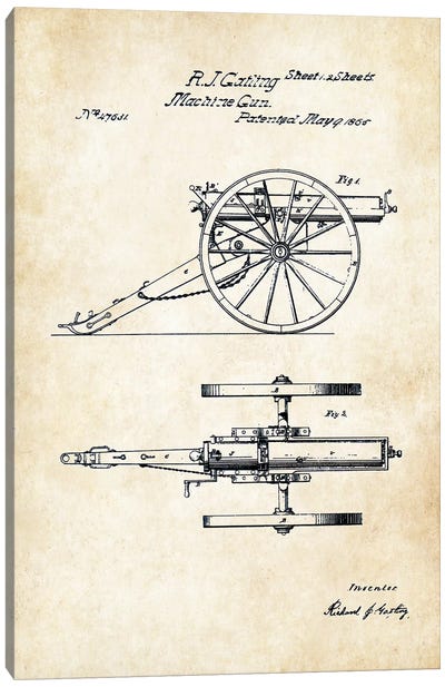 Gatling Machine Gun (1865) Canvas Art Print - Weapon Blueprints