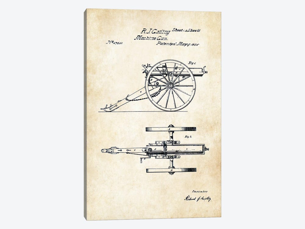 Gatling Machine Gun (1865) by Patent77 1-piece Canvas Wall Art
