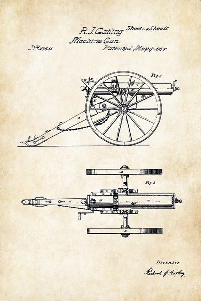 Weapon Blueprints: Gatling Machine Gun (1865) by Patent77