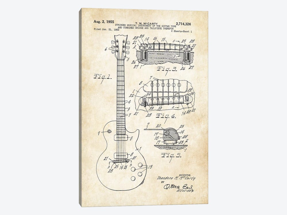 Gibson Les Paul Guitar (1955) by Patent77 1-piece Art Print