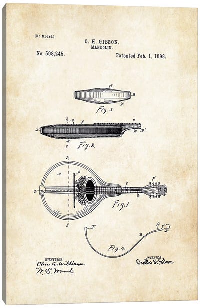 Gibson Mandolin Guitar Canvas Art Print - Music Blueprints