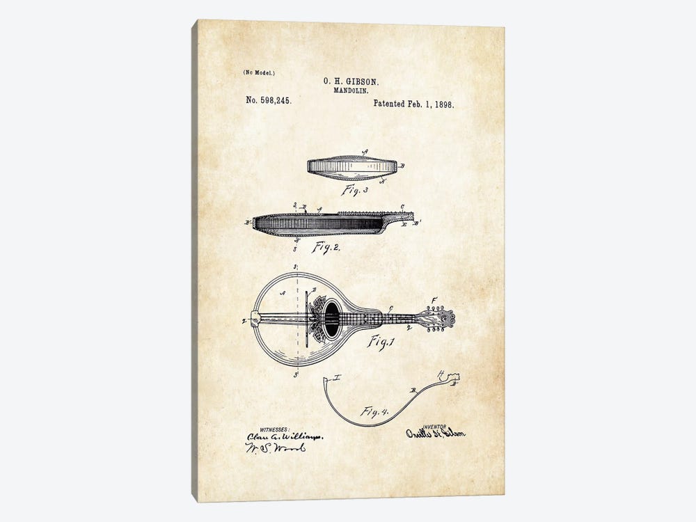 Gibson Mandolin Guitar by Patent77 1-piece Canvas Artwork