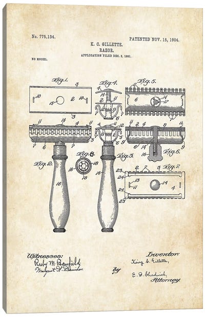 Gillette Razor Blade Canvas Art Print - Patent77