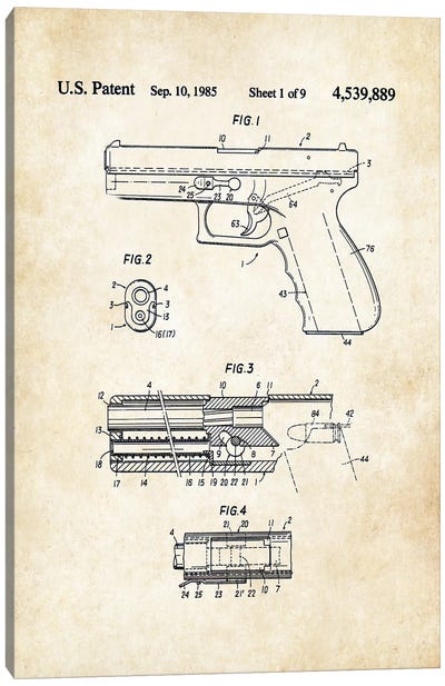 Glock Pistol Canvas Art Print - Weapon Blueprints