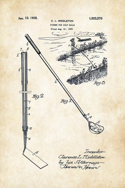Golf Ball Retriever by Patent77 framed canvas print