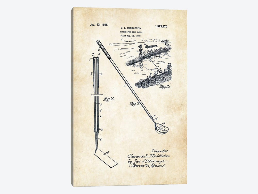 Golf Ball Retriever by Patent77 1-piece Canvas Print
