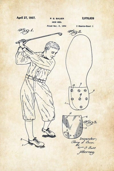 Golf Cleats by Patent77 framed canvas print