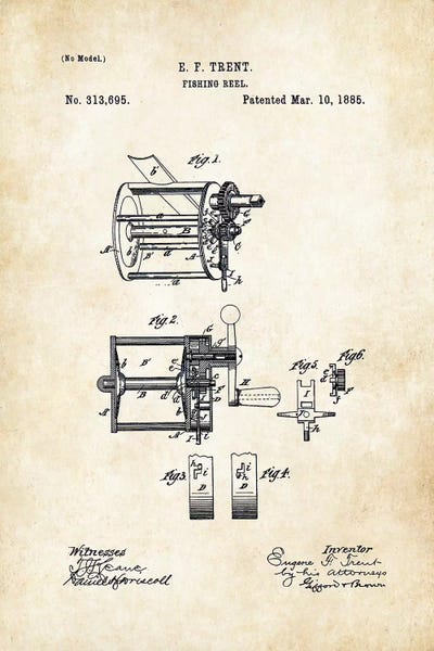 Sports Blueprints: Antique Fishing Reel by Patent77