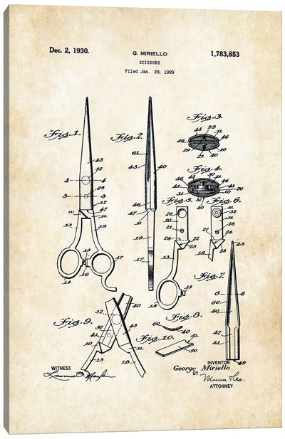 Hair Stylist Scissors Canvas Art Print - Patent77