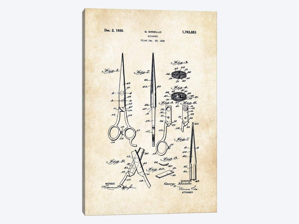 Hair Stylist Scissors by Patent77 1-piece Canvas Art Print