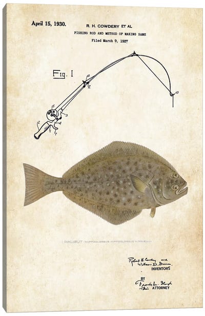 Halibut Fishing Lure Canvas Art Print - Sports Blueprints