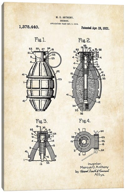 Hand Grenade Canvas Art Print - Patent77