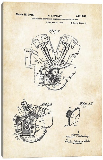 Harley Davidson Knucklehead Engine Canvas Art Print - Patent77