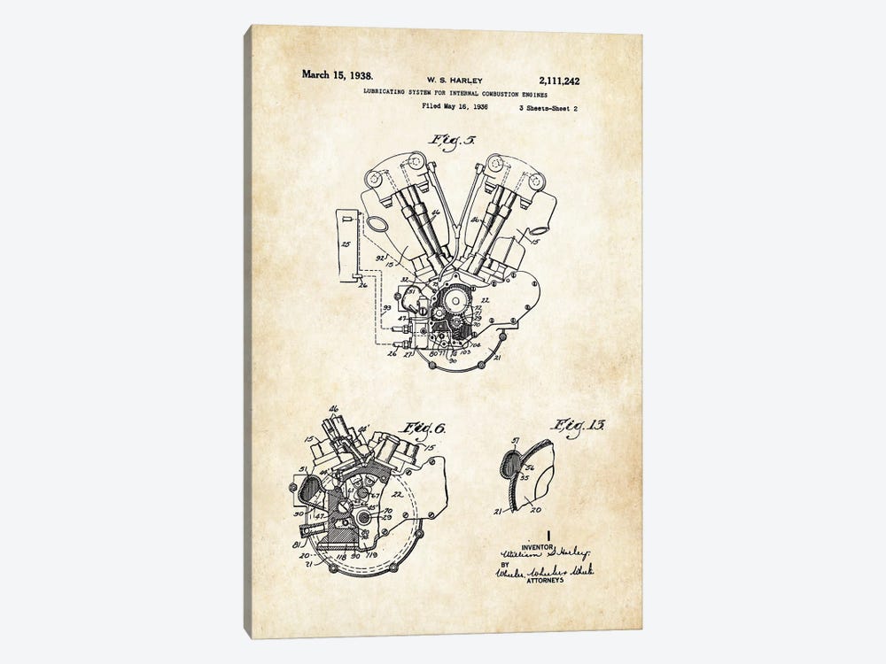 Harley Davidson Knucklehead Engine by Patent77 1-piece Canvas Art Print