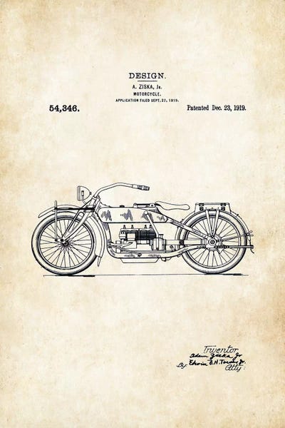 Harley Davidson Motorcycle (1919) by Patent77 canvas print